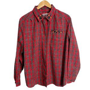 90s vintage red plaid shirt with embroidery - size large